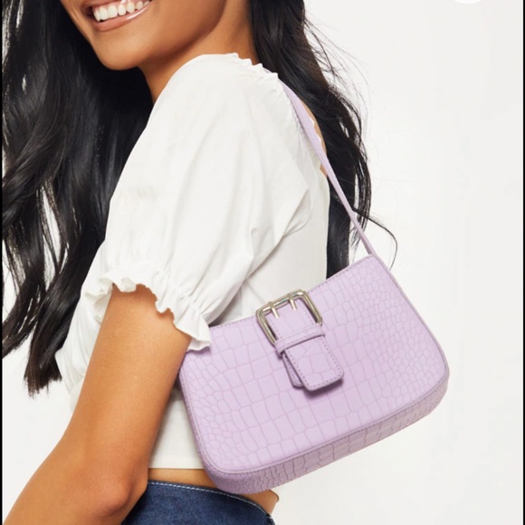Handbags - Lilac Croc Shoulder Bag